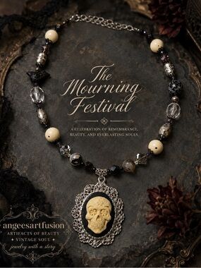 “The Mourning Festival”-Skull Cameo,Victorian Goth Element Statement Necklace
